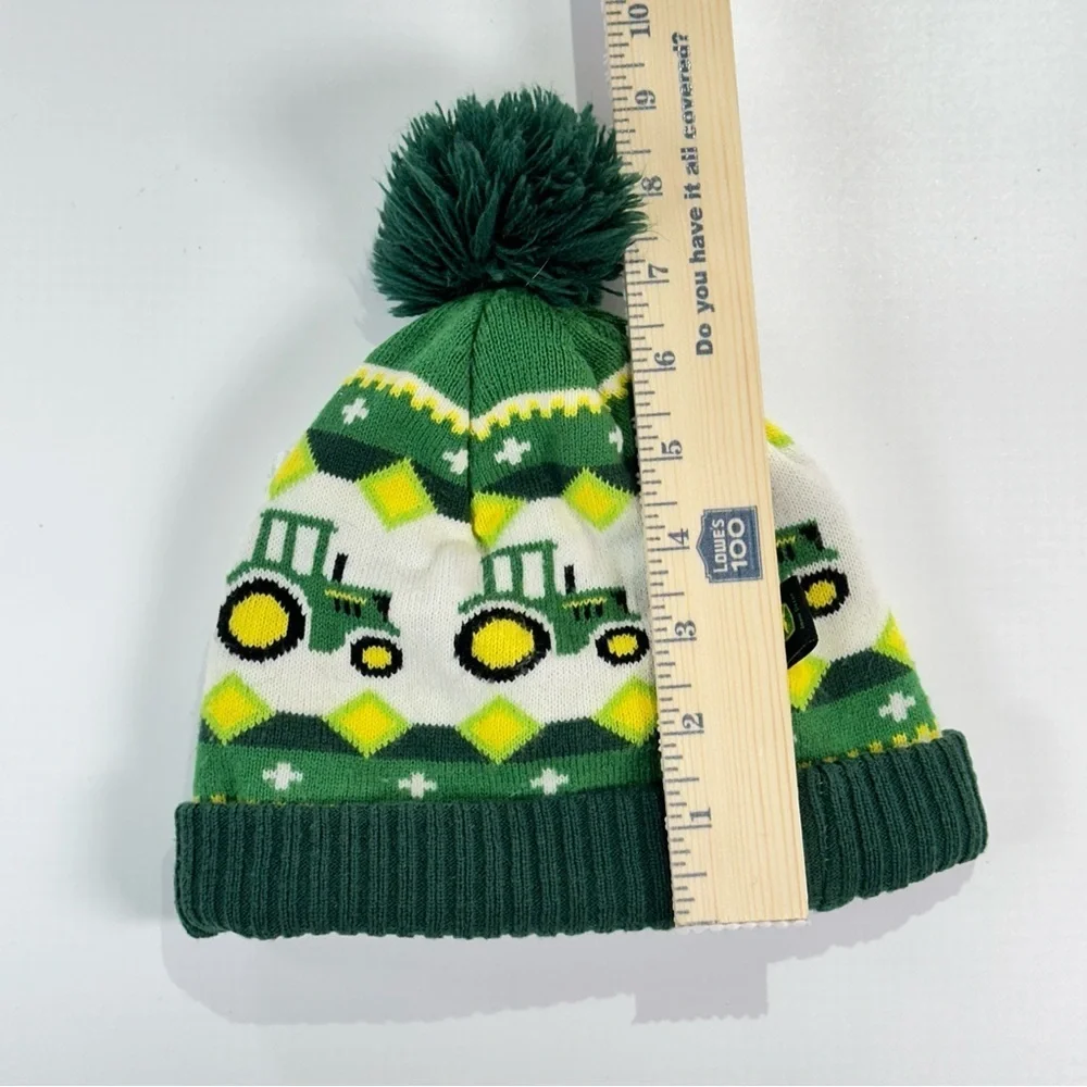John Deere Kids Beanie Tractor Knit Winter Hat Pom Green